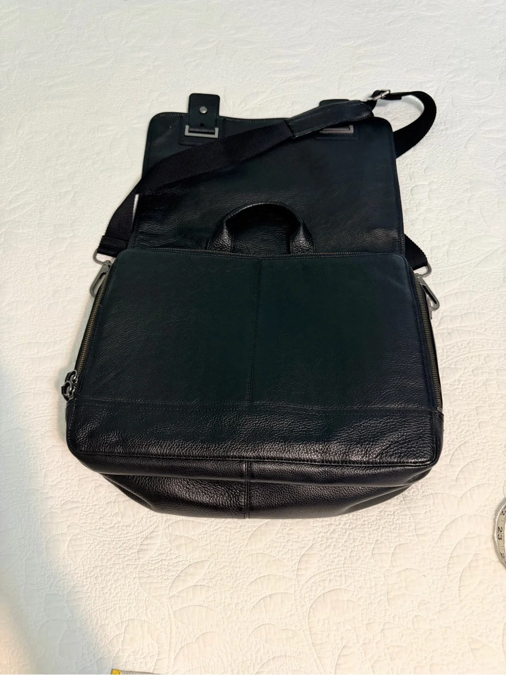Leather Banana Republic Laptop Messenger Shoulder Bag Work Briefcase Black